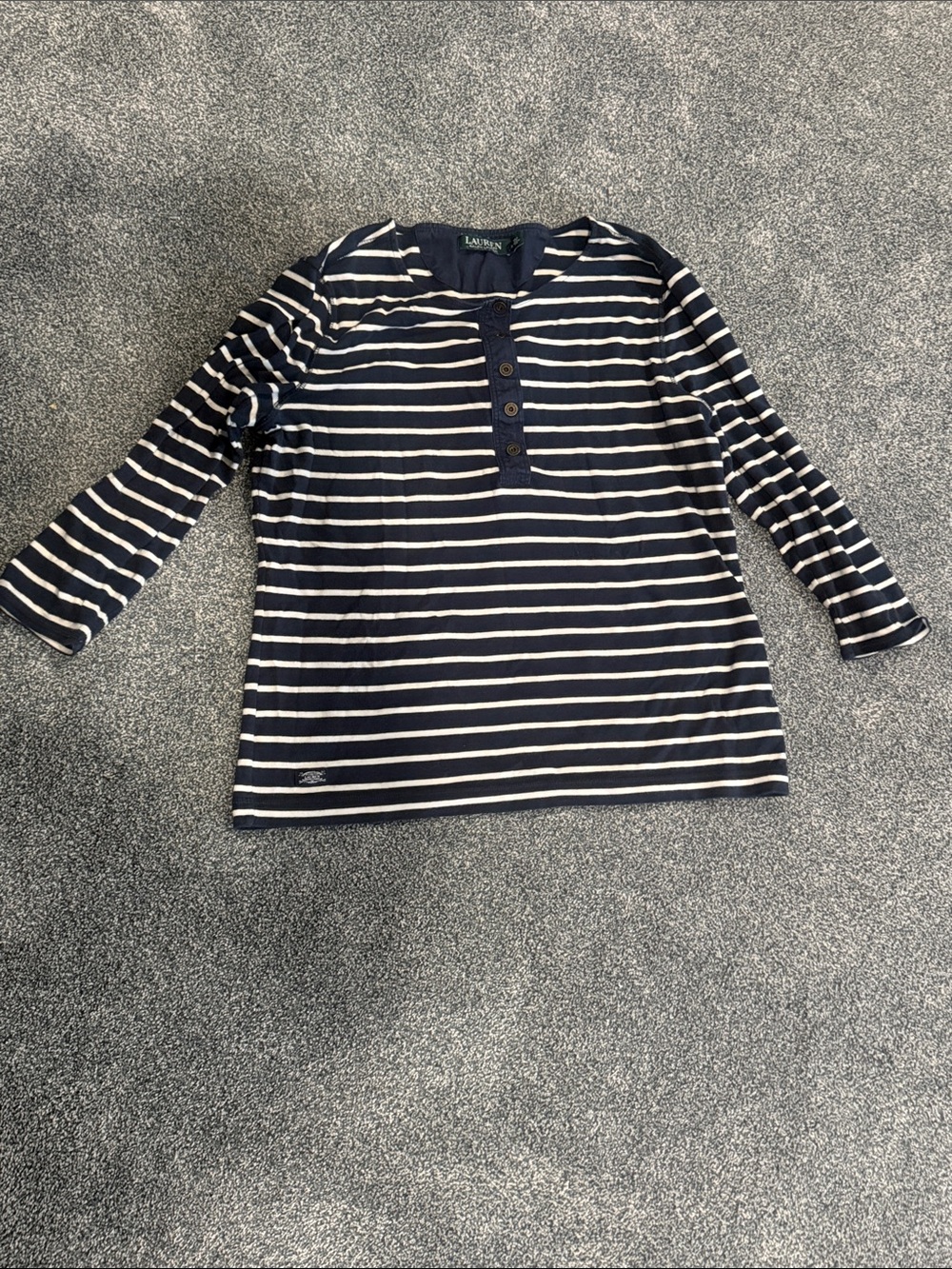 Ralph Lauren Navy & White Striped Long Sleeve Henley